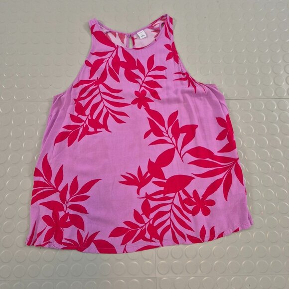 Old Navy Floral Print Pink & Red Sleeveless Blouse With Back Button Detail Women - Picture 5 of 8